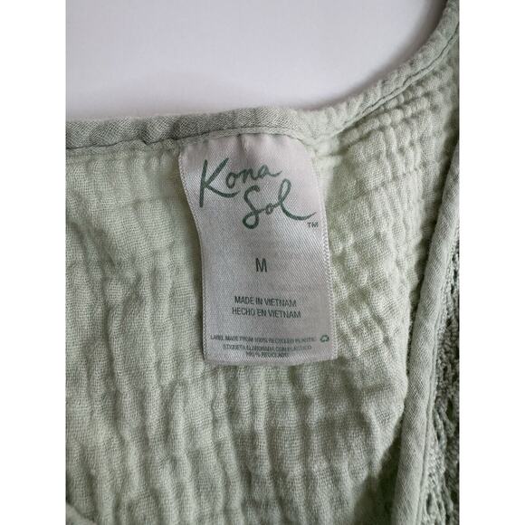 KONA SOL Gauze Tunic Cover Up  Cotton Green Beach Top Short Sleeve - Picture 6 of 7